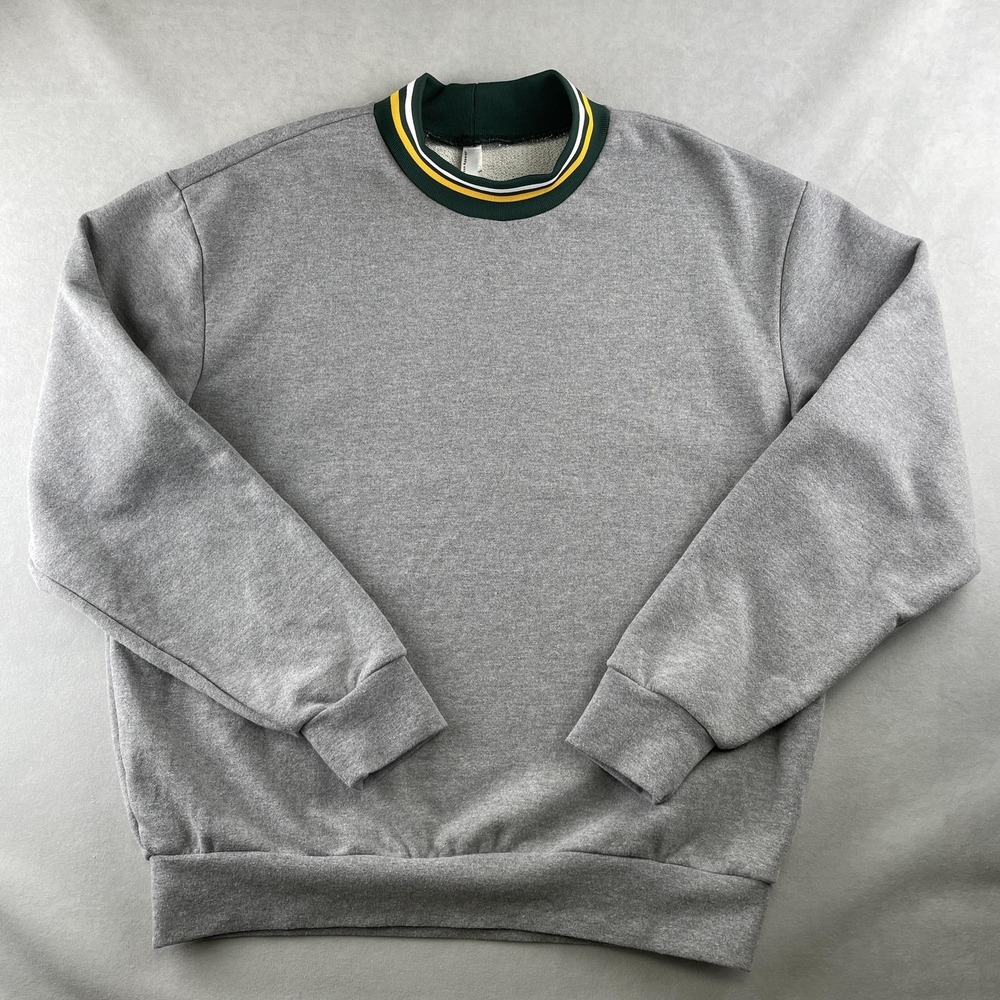 American Apparel Sweatshirt Mens L Gray Crewneck Striped Collar Cotton Blend A's